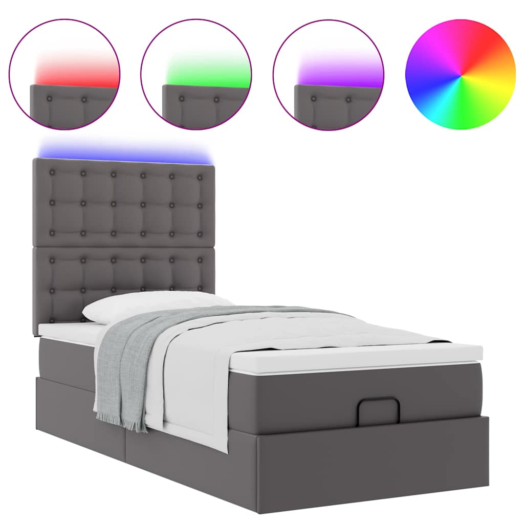 Cadre de lit ottoman avec matelas gris 80x200 cm similicuir - XIOS