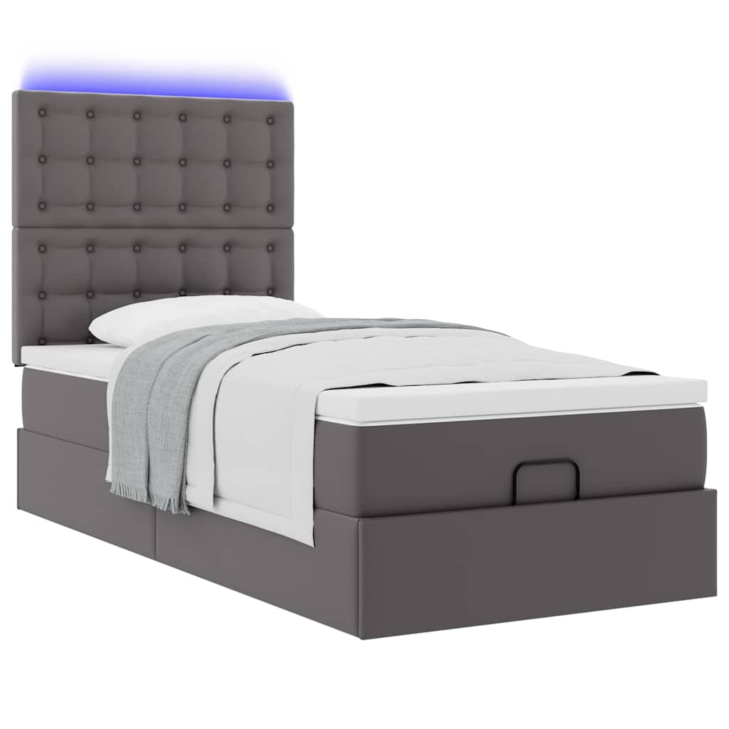 Cadre de lit ottoman avec matelas gris 80x200 cm similicuir - XIOS