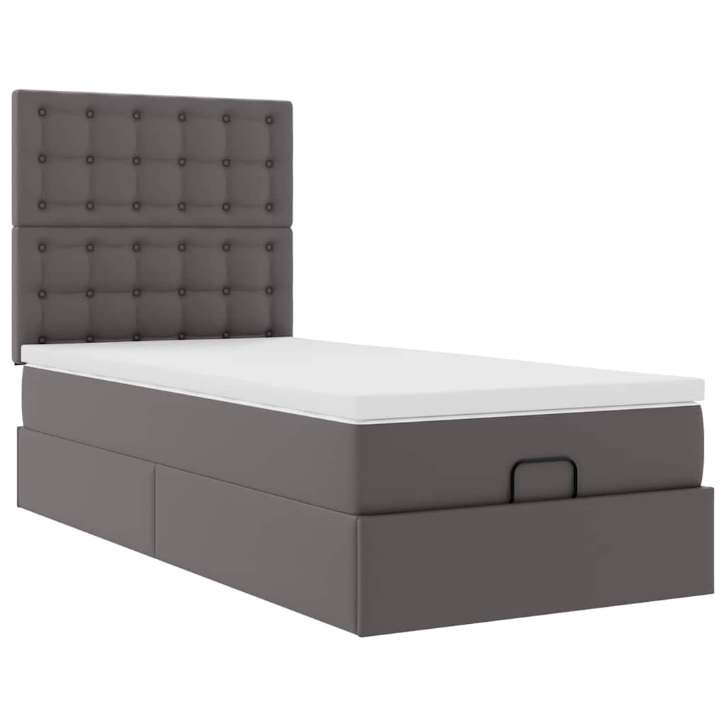 Cadre de lit ottoman avec matelas gris 80x200 cm similicuir - XIOS