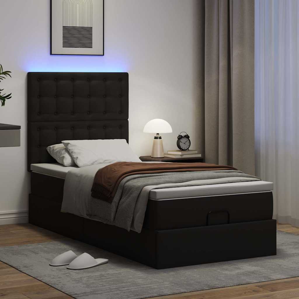 Cadre de lit ottoman avec matelas noir 90x190 cm similicuir - XIOS