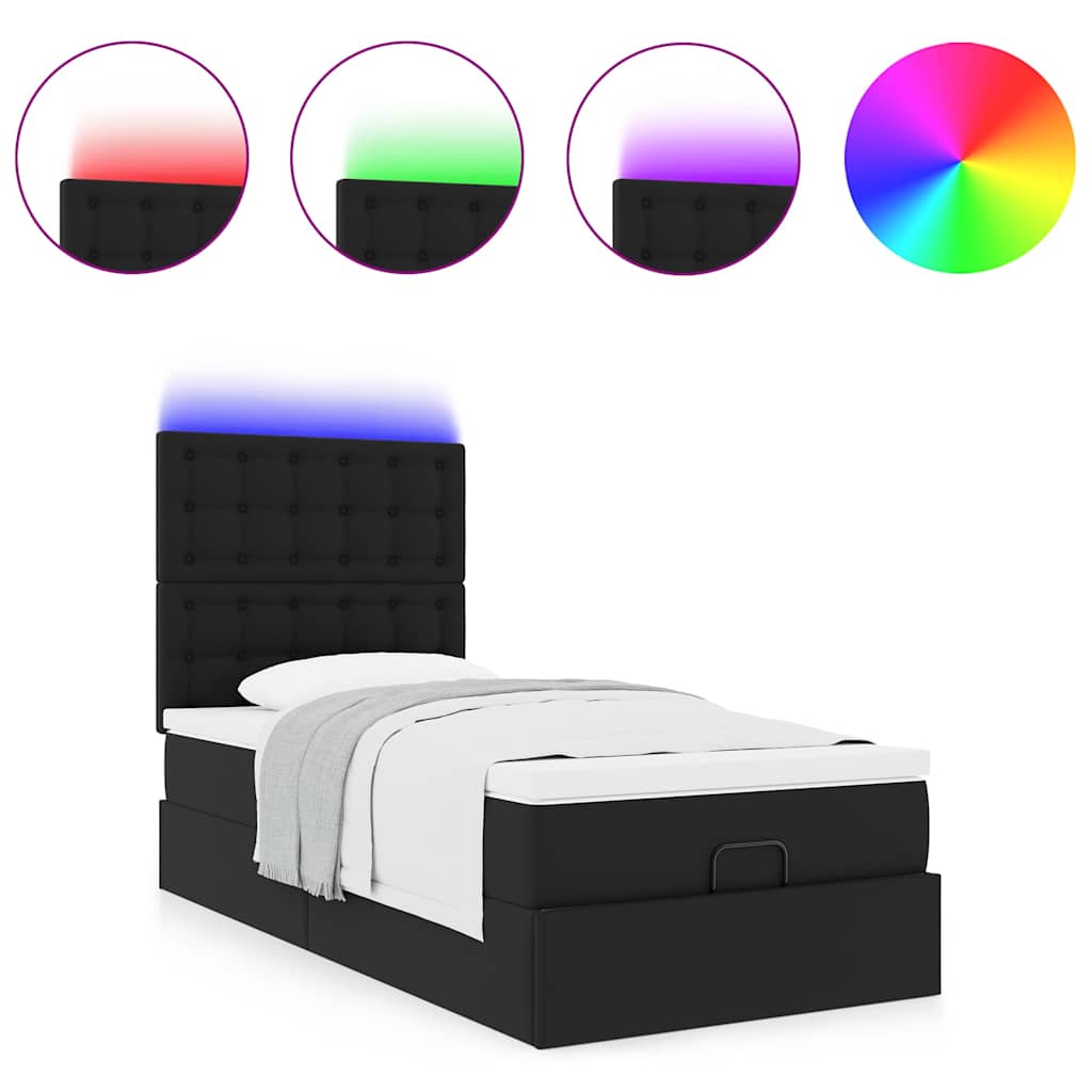 Cadre de lit ottoman avec matelas noir 90x190 cm similicuir - XIOS