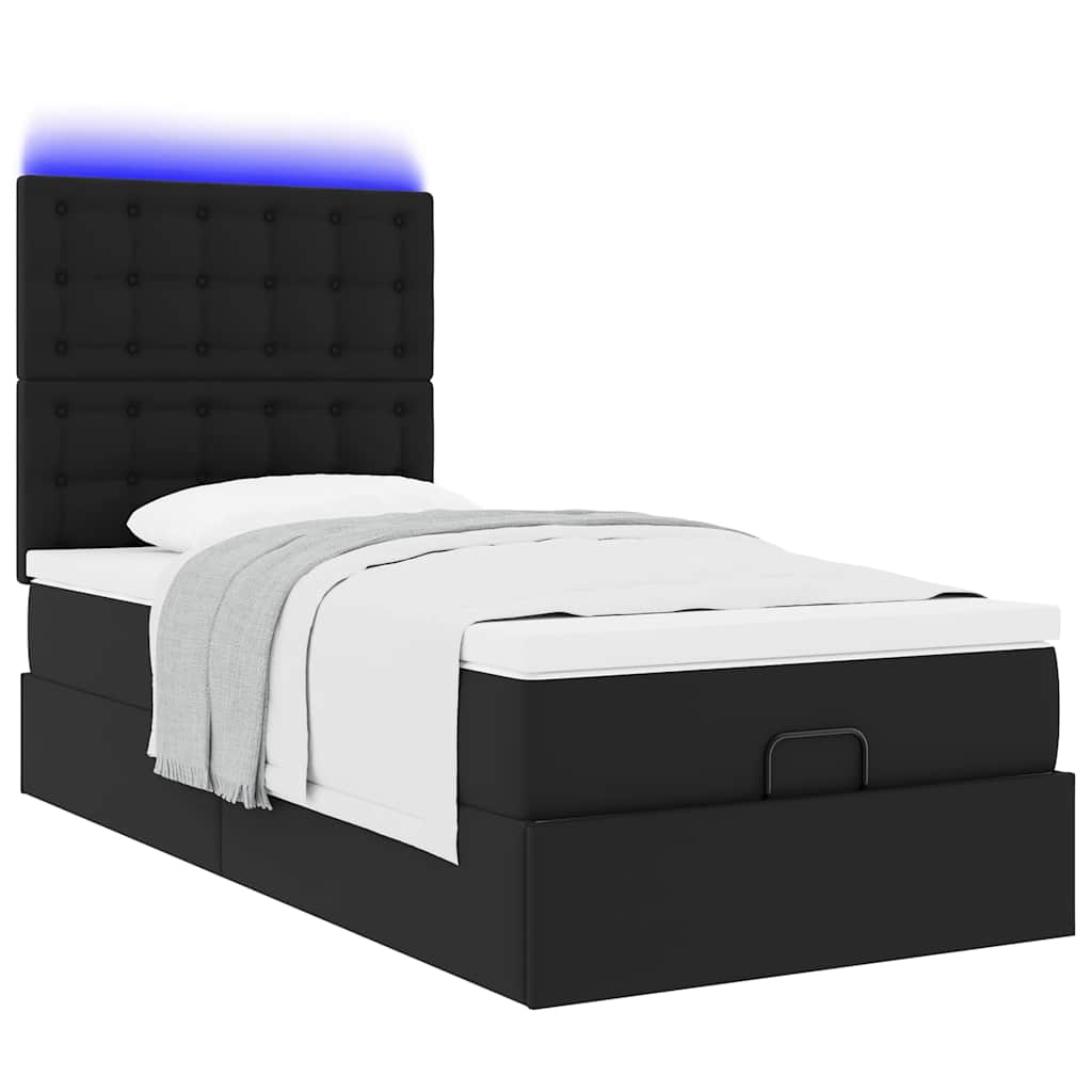 Cadre de lit ottoman avec matelas noir 90x190 cm similicuir - XIOS