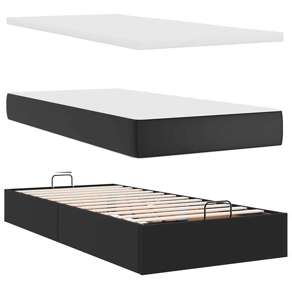 Cadre de lit ottoman avec matelas noir 90x190 cm similicuir - XIOS