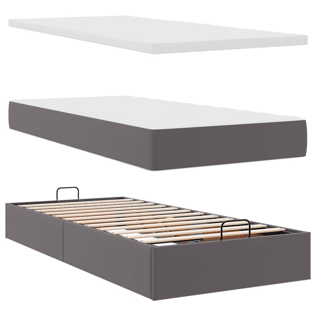 Cadre de lit ottoman avec matelas gris 90x190 cm similicuir - XIOS