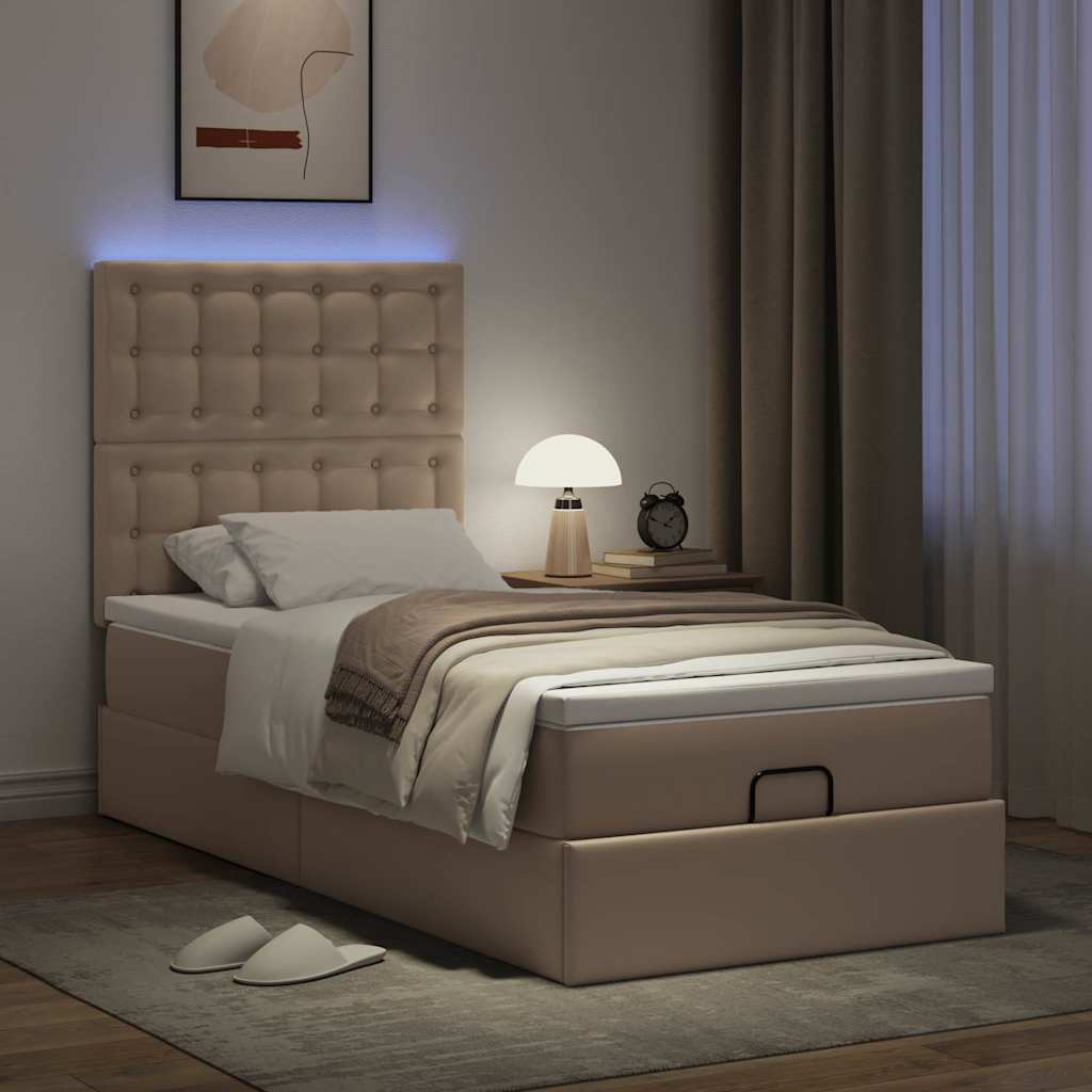 Cadre de lit ottoman et matelas cappuccino 90x190 cm similicuir - XIOS