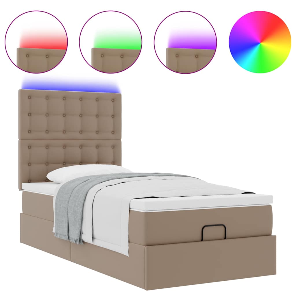 Cadre de lit ottoman et matelas cappuccino 90x190 cm similicuir - XIOS