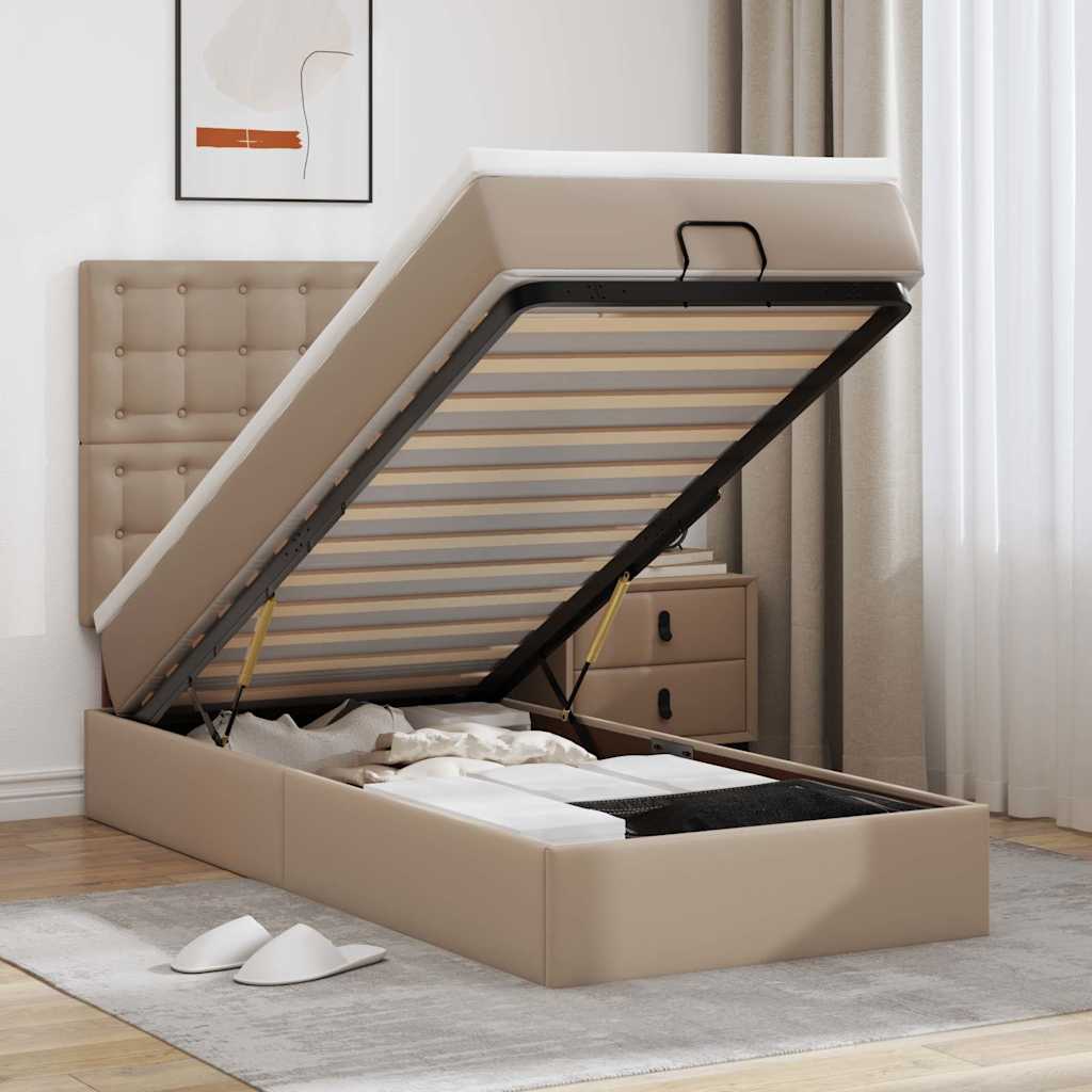 Cadre de lit ottoman et matelas cappuccino 90x190 cm similicuir - XIOS