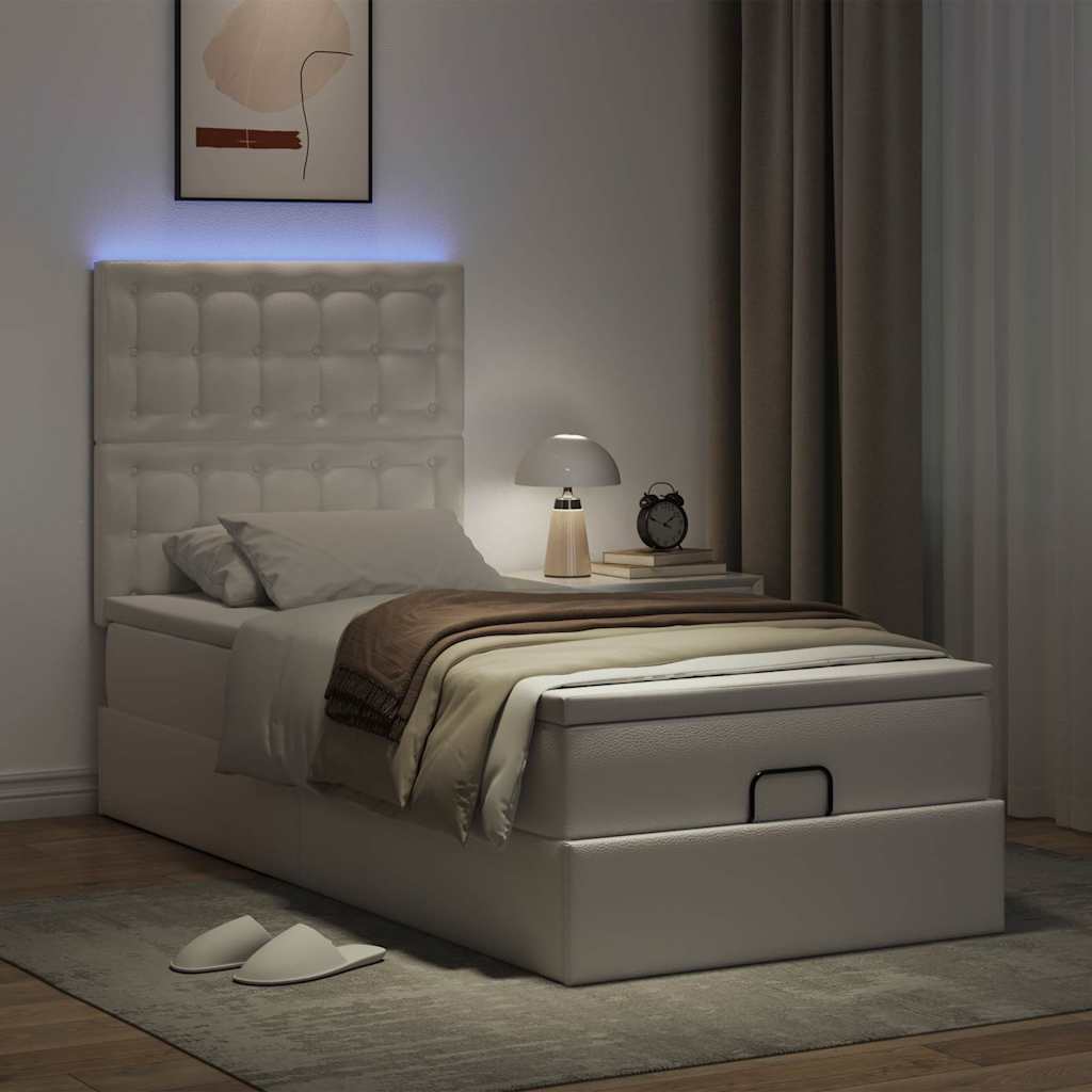 Cadre de lit ottoman avec matelas blanc 90x200 cm similicuir - XIOS