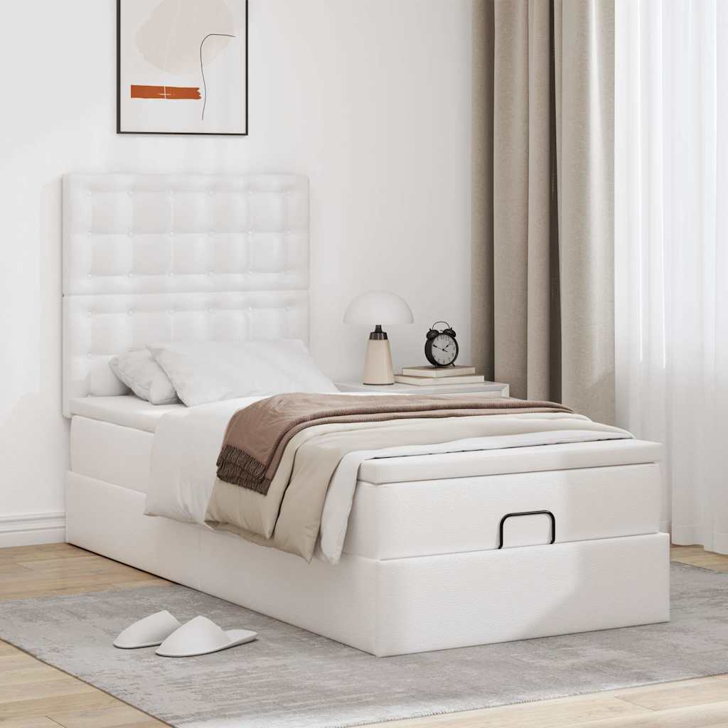 Cadre de lit ottoman avec matelas blanc 90x200 cm similicuir - XIOS