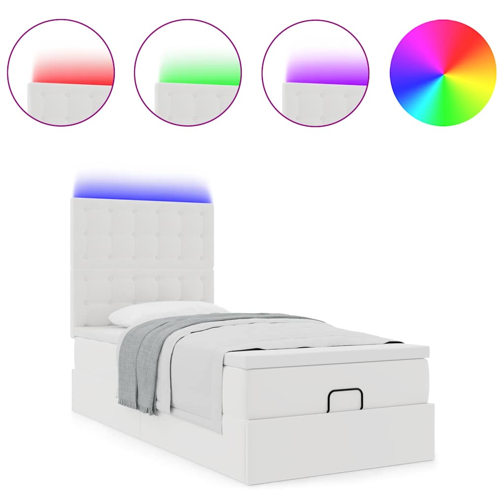Cadre de lit ottoman avec matelas blanc 90x200 cm similicuir - XIOS