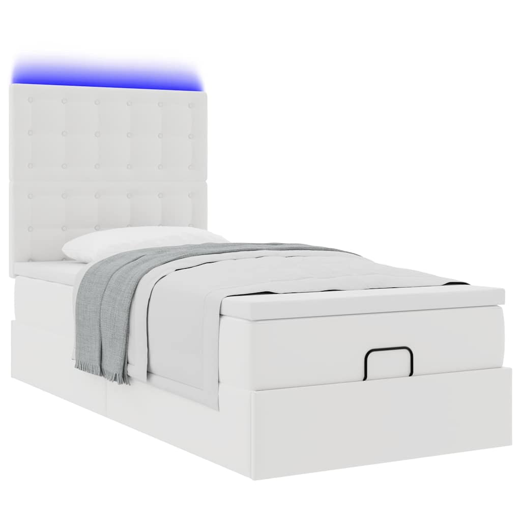 Cadre de lit ottoman avec matelas blanc 90x200 cm similicuir - XIOS