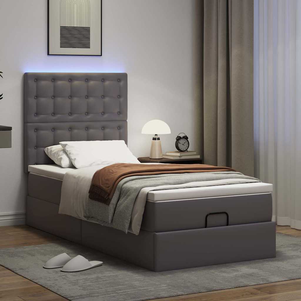 Cadre de lit ottoman avec matelas gris 90x200 cm similicuir - XIOS