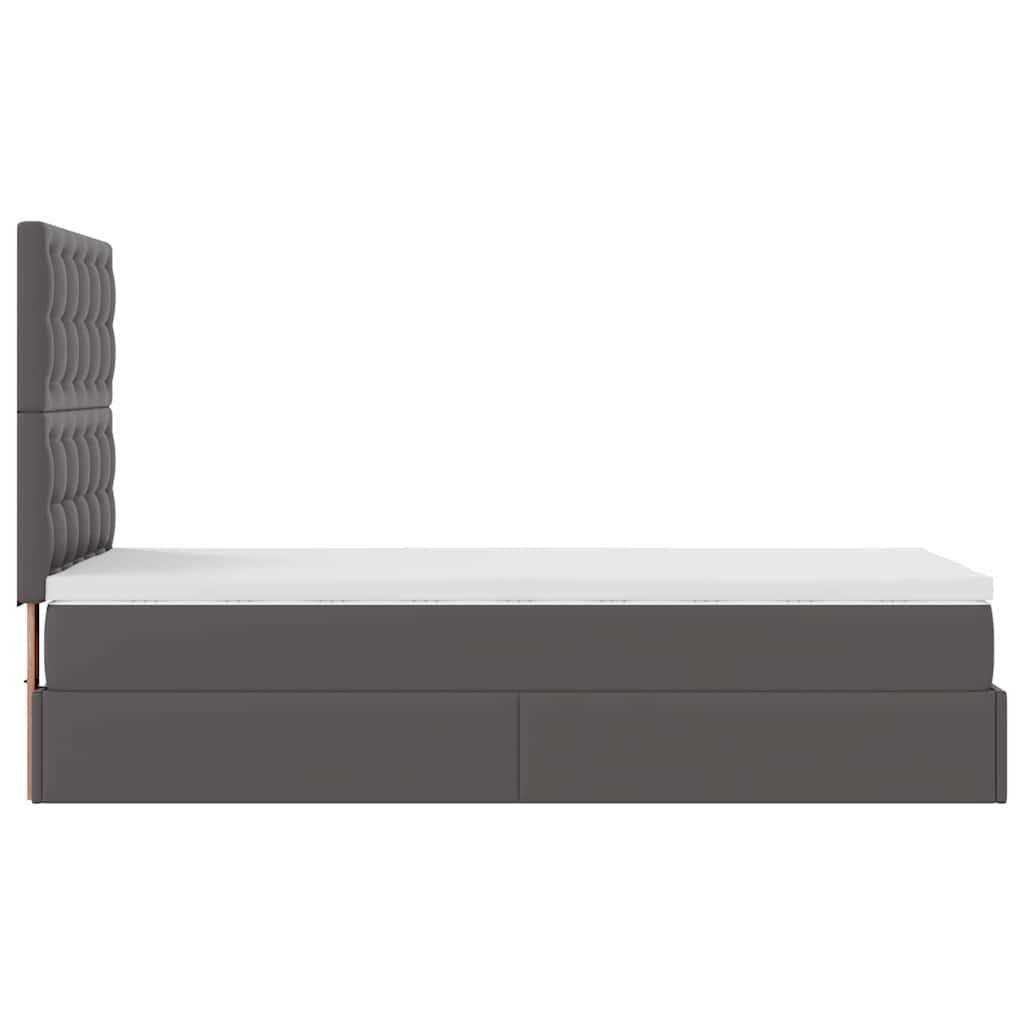 Cadre de lit ottoman avec matelas gris 90x200 cm similicuir - XIOS