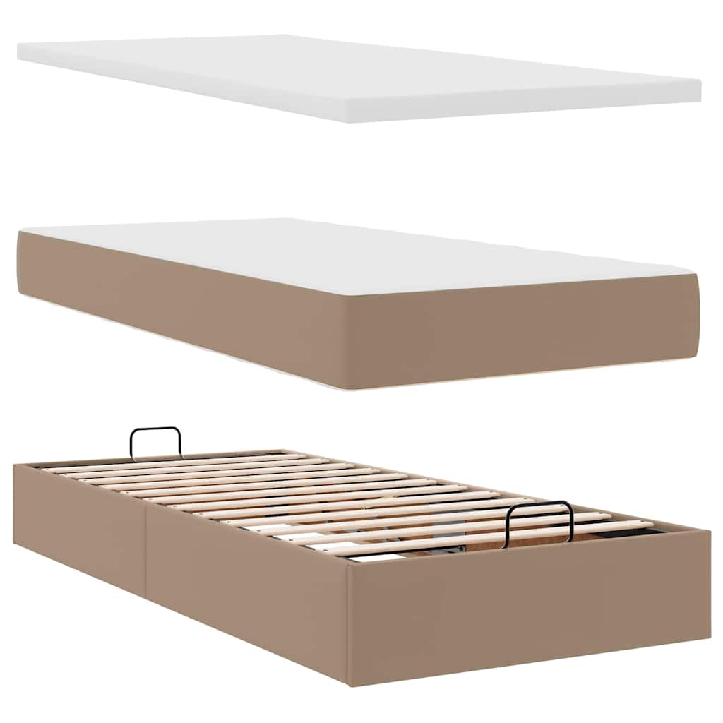 Cadre de lit ottoman et matelas cappuccino 90x200 cm similicuir - XIOS