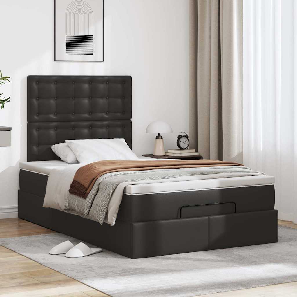 Cadre de lit ottoman avec matelas noir 120x190 cm similicuir - XIOS
