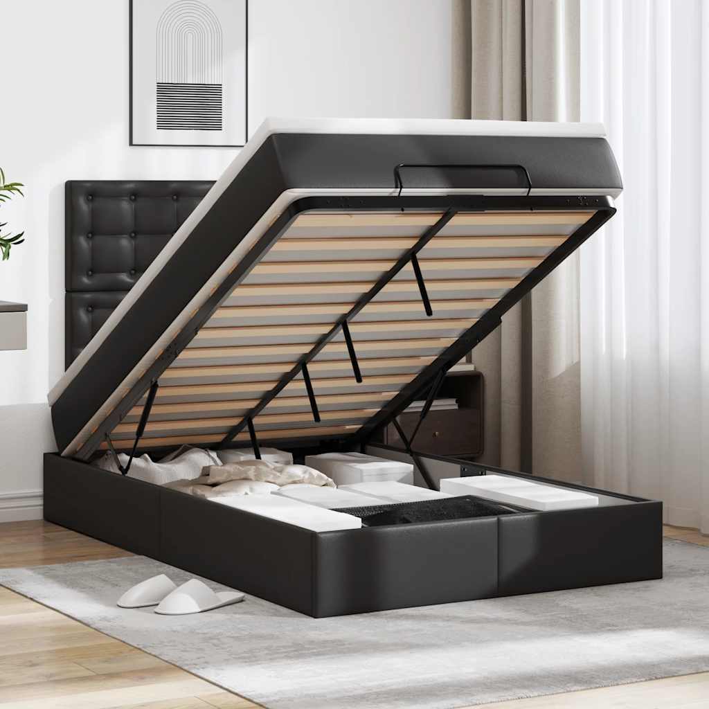 Cadre de lit ottoman avec matelas noir 120x190 cm similicuir - XIOS