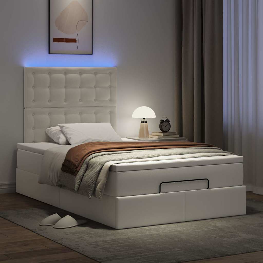Cadre de lit ottoman avec matelas blanc 120x190 cm similicuir