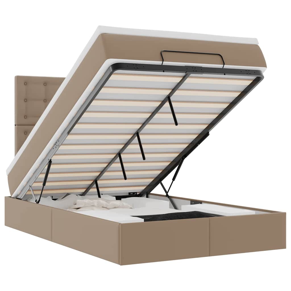 Cadre de lit ottoman et matelas cappuccino 120x190cm similicuir