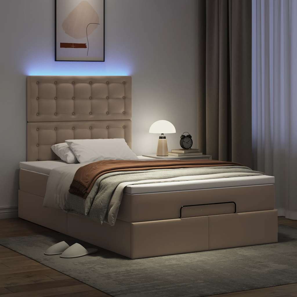Cadre de lit ottoman et matelas cappuccino 120x200cm similicuir