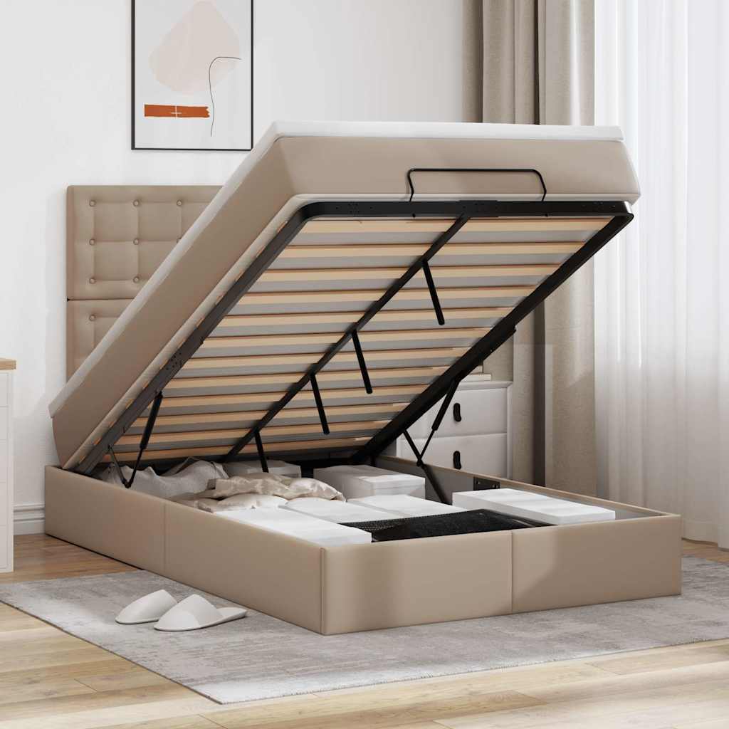 Cadre de lit ottoman et matelas cappuccino 120x200cm similicuir
