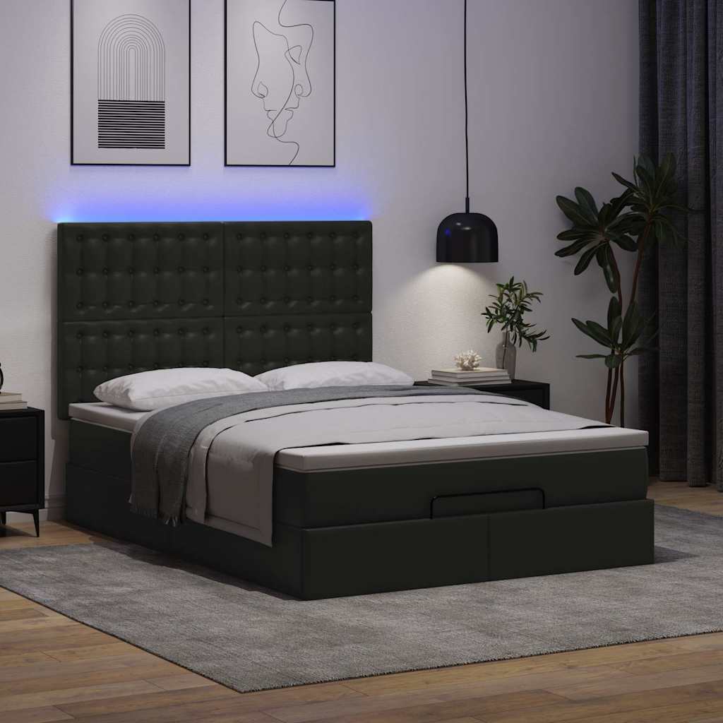 Cadre de lit ottoman avec matelas noir 140x190 cm similicuir - XIOS