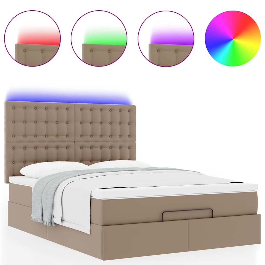 Cadre de lit ottoman et matelas cappuccino 140x190cm similicuir - XIOS