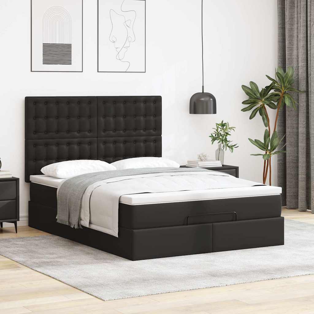 Cadre de lit ottoman avec matelas noir 140x200 cm similicuir - XIOS