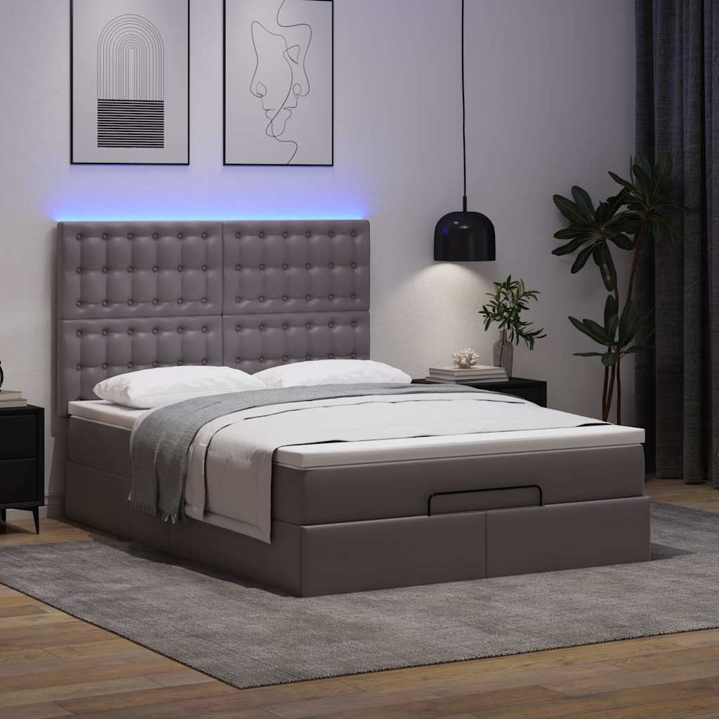 Cadre de lit ottoman avec matelas gris 140x200 cm similicuir - XIOS