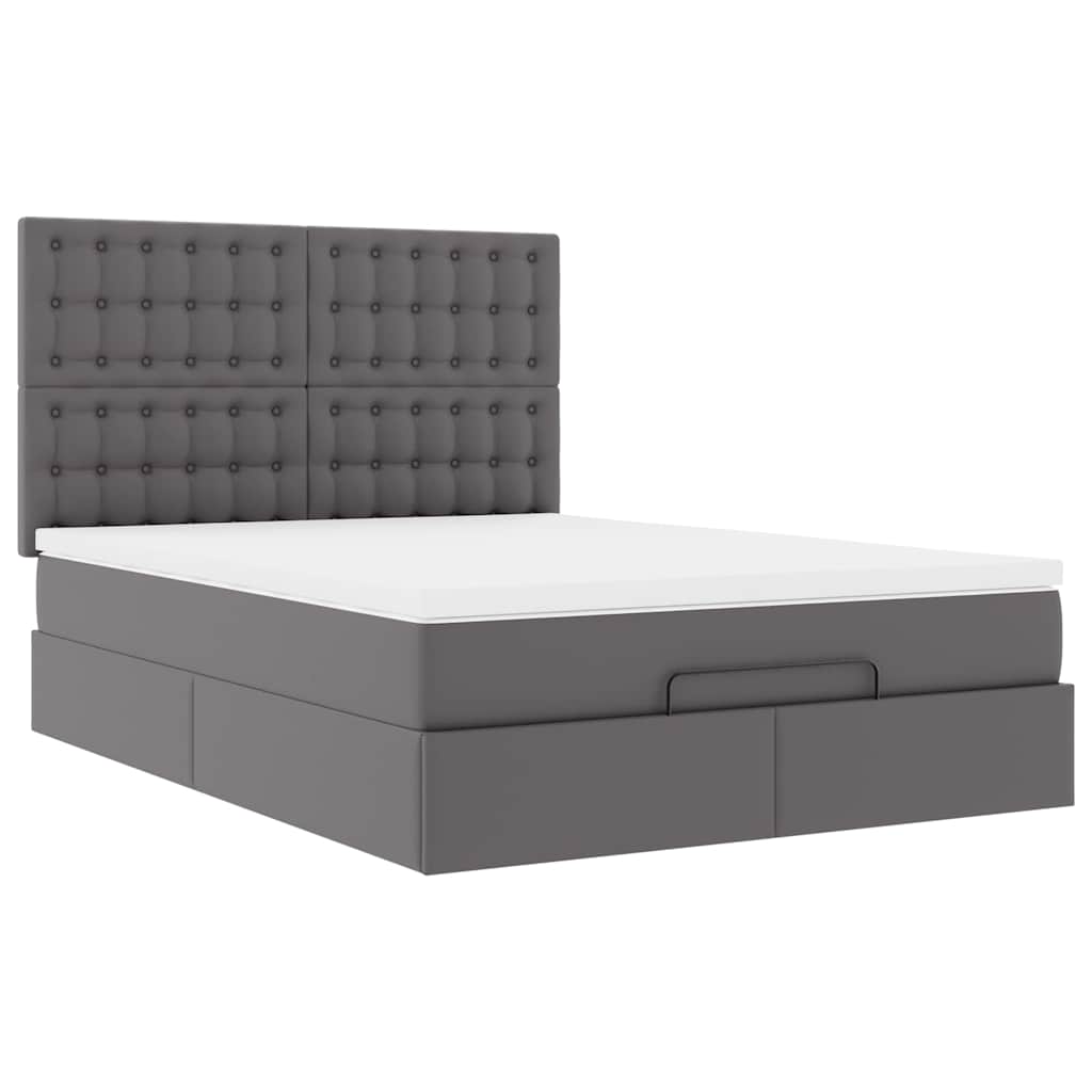 Cadre de lit ottoman avec matelas gris 140x200 cm similicuir - XIOS
