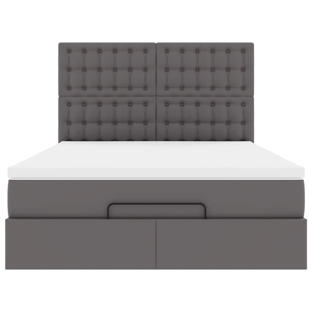 Cadre de lit ottoman avec matelas gris 140x200 cm similicuir - XIOS