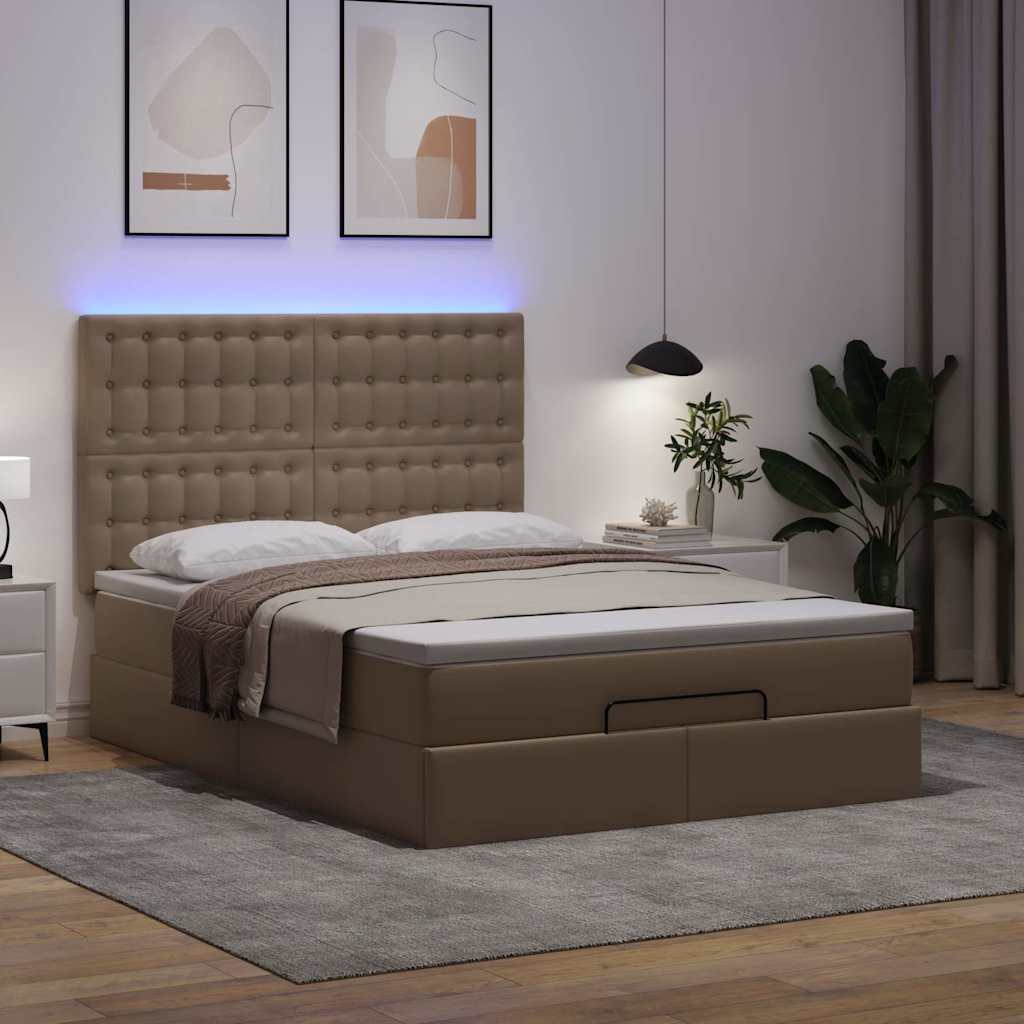 Cadre de lit ottoman et matelas cappuccino 140x200cm similicuir - XIOS