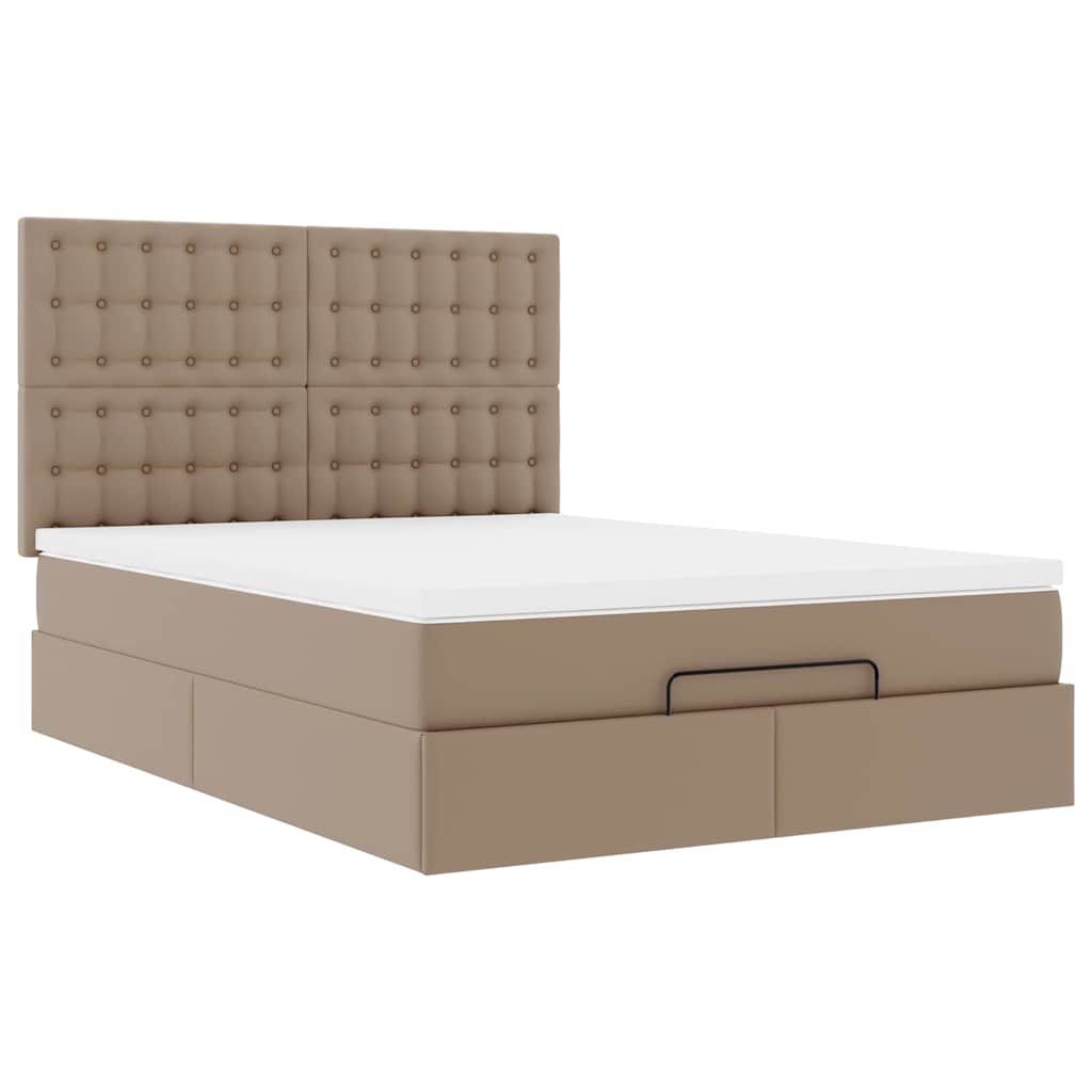 Cadre de lit ottoman et matelas cappuccino 140x200cm similicuir - XIOS