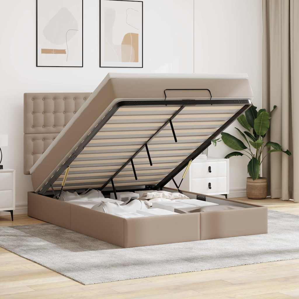 Cadre de lit ottoman et matelas cappuccino 140x200cm similicuir - XIOS