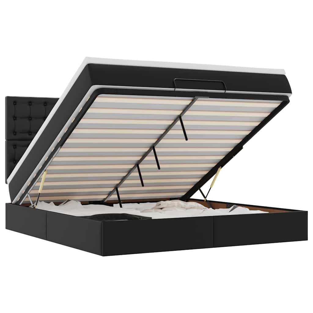 Cadre de lit ottoman avec matelas noir 160x200 cm similicuir - XIOS