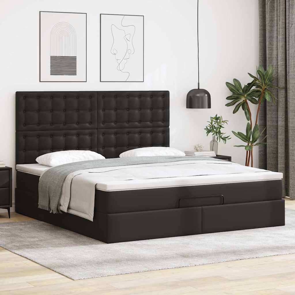 Cadre de lit ottoman avec matelas noir 160x200 cm similicuir - XIOS
