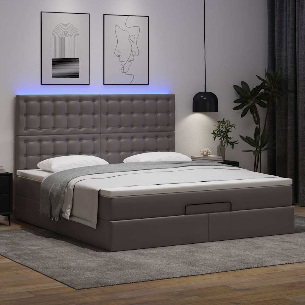 Cadre de lit ottoman avec matelas gris 160x200 cm similicuir - XIOS