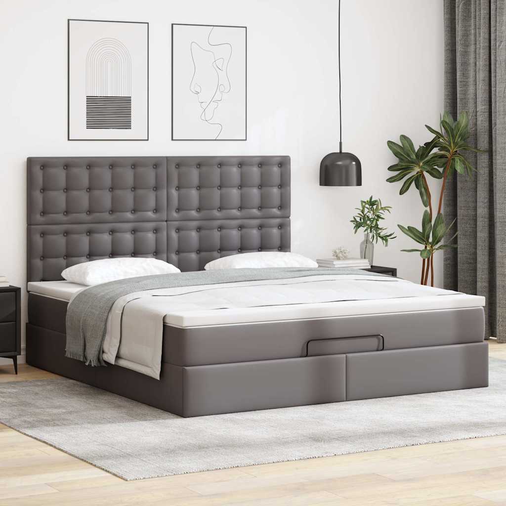 Cadre de lit ottoman avec matelas gris 160x200 cm similicuir - XIOS