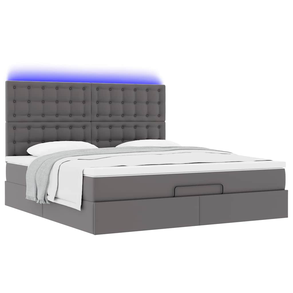 Cadre de lit ottoman avec matelas gris 160x200 cm similicuir - XIOS