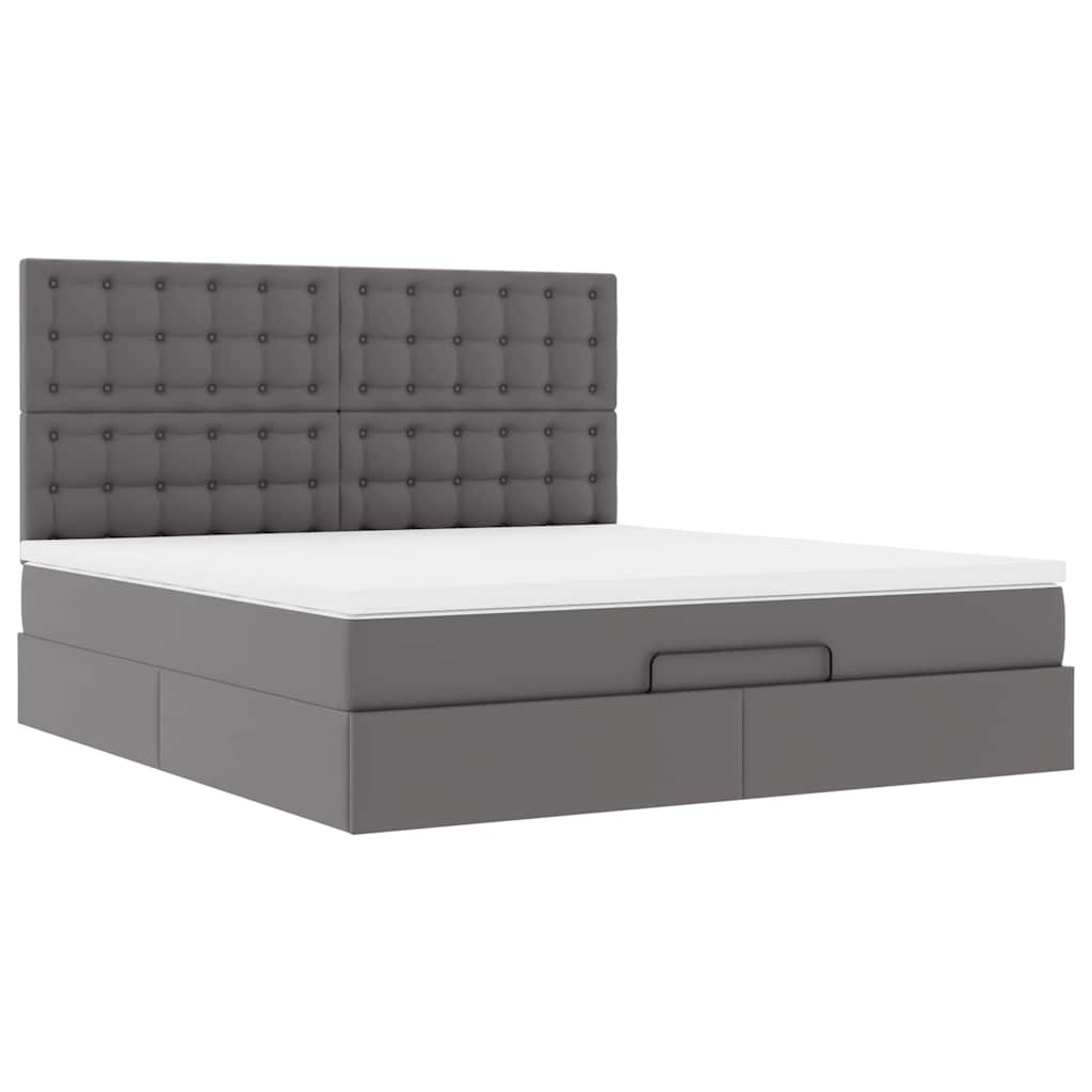 Cadre de lit ottoman avec matelas gris 160x200 cm similicuir - XIOS