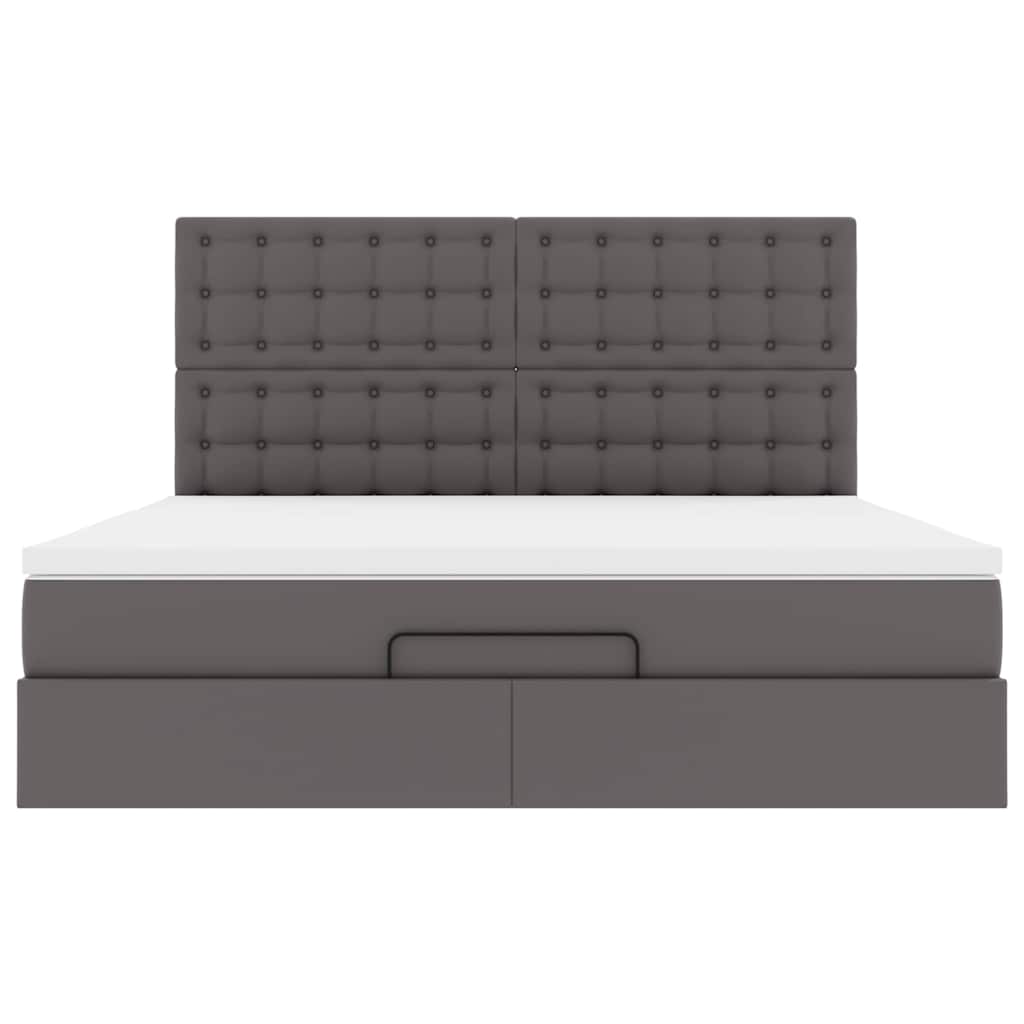Cadre de lit ottoman avec matelas gris 160x200 cm similicuir - XIOS