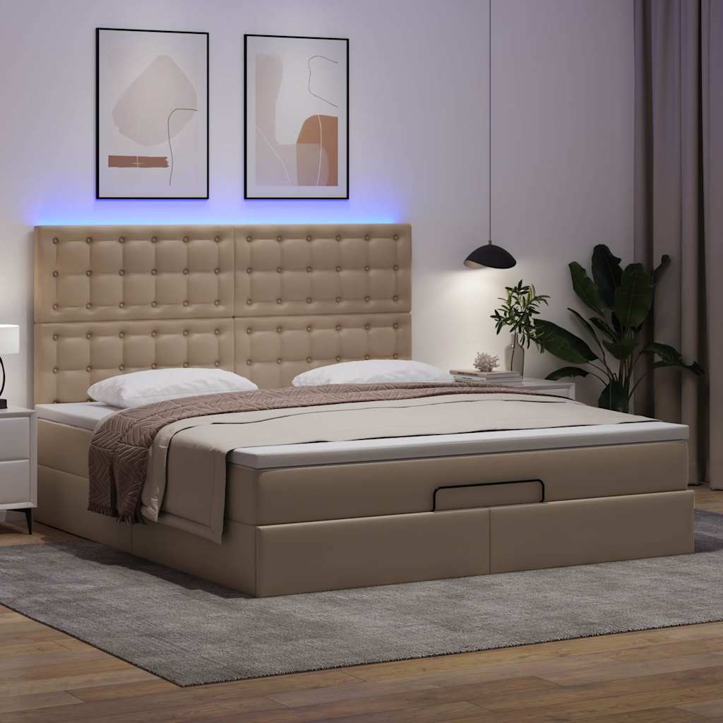 Cadre de lit ottoman et matelas cappuccino 160x200cm similicuir - XIOS