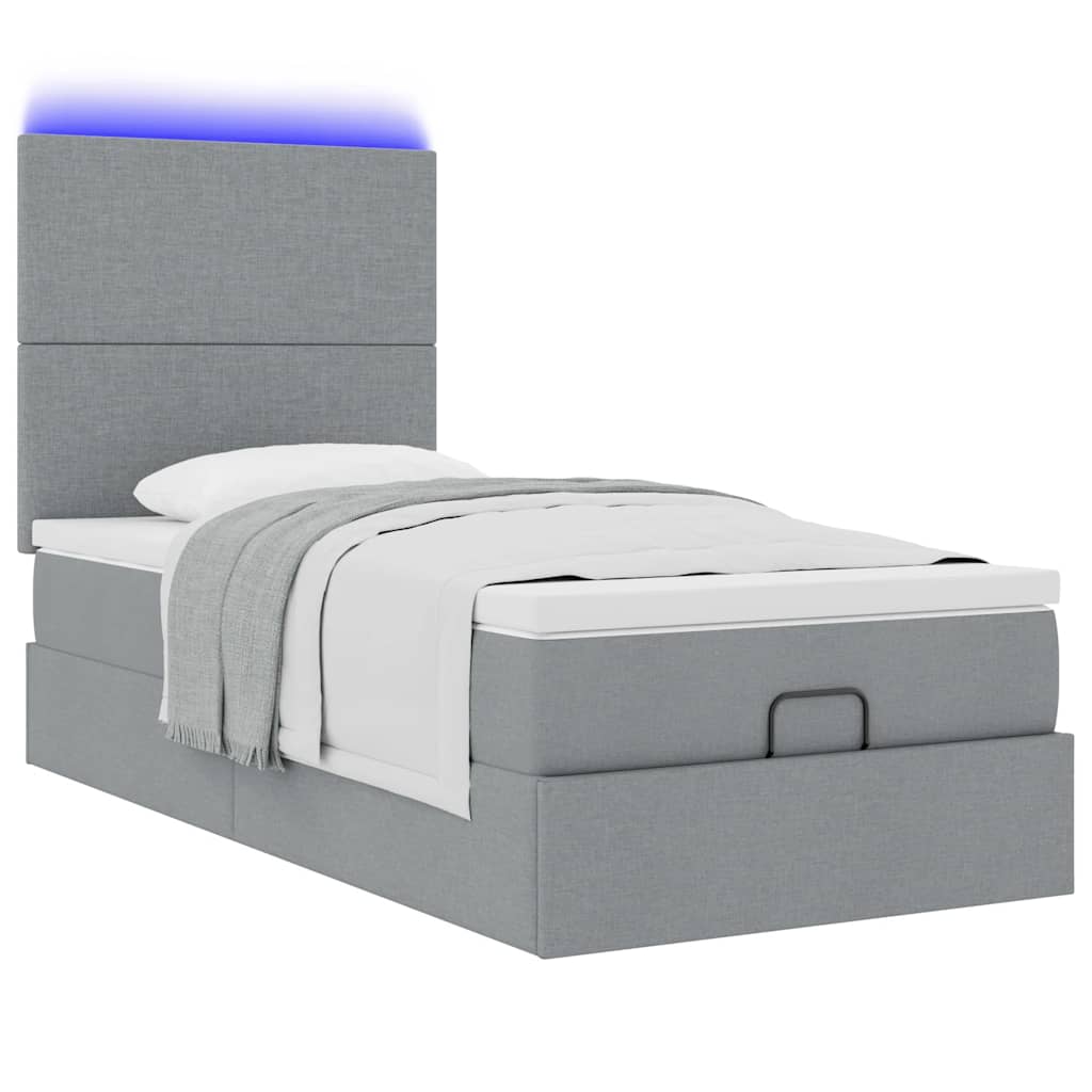 Lit ottoman avec matelas et LED Gris clair 80x200cm tissu - XIOS