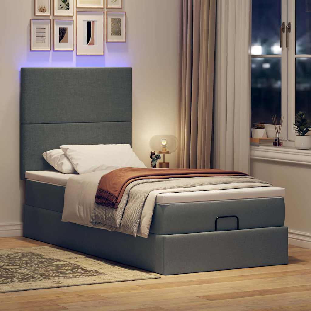 Lit ottoman avec matelas et LED Gris foncé 80x200cm tissu - XIOS