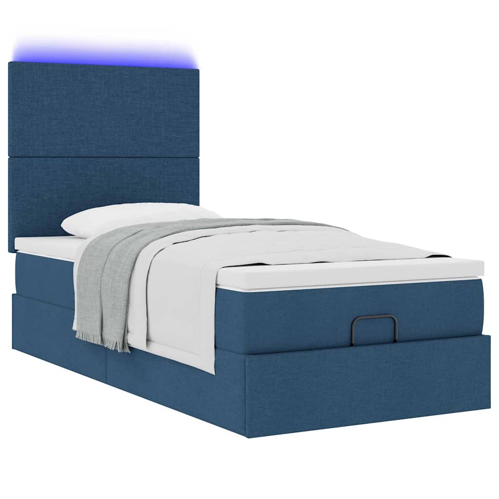 Cadre de lit ottoman avec matelas bleu 80x200 cm tissu - XIOS
