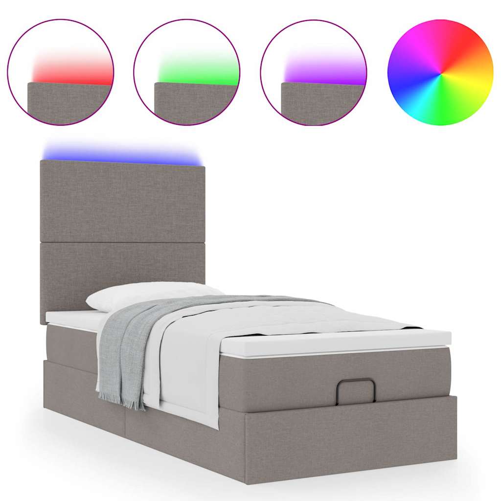 Cadre de lit ottoman avec matelas taupe 90x190 cm tissu - XIOS