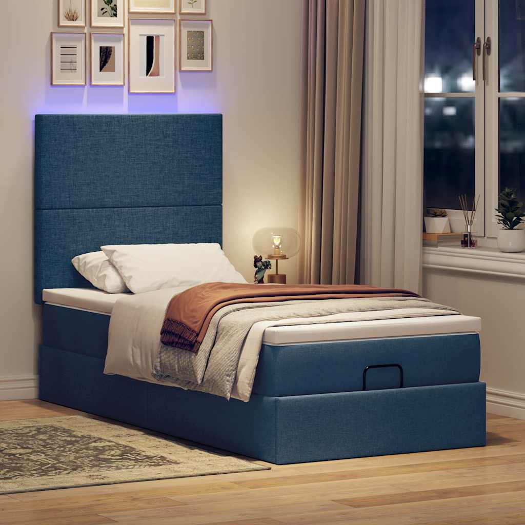 Cadre de lit ottoman avec matelas bleu 90x190 cm tissu - XIOS