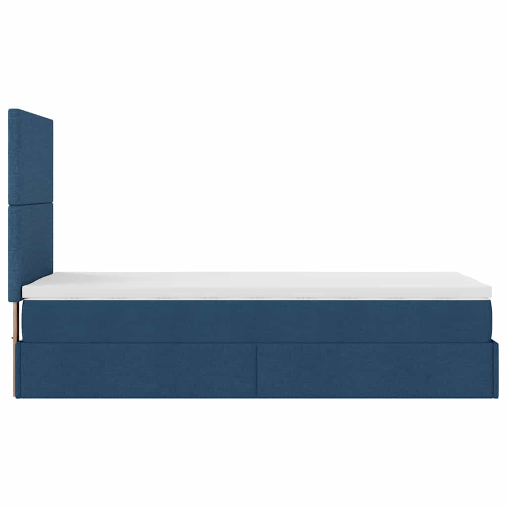 Cadre de lit ottoman avec matelas bleu 90x190 cm tissu - XIOS