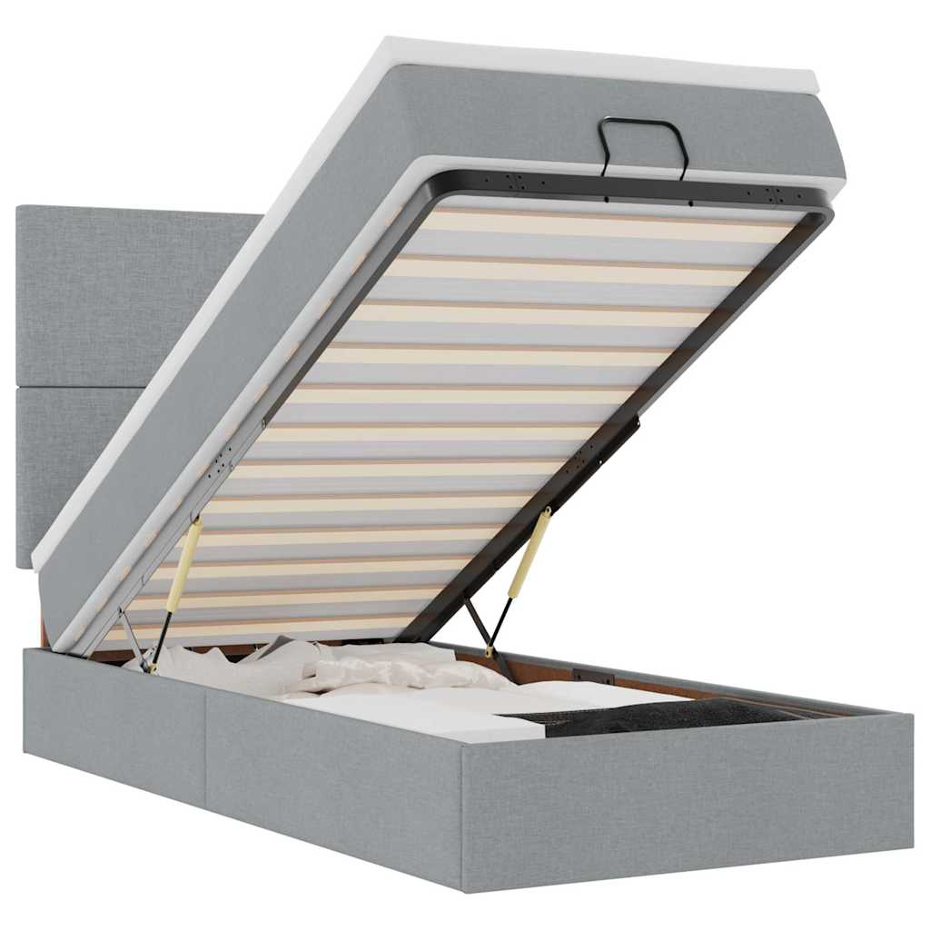 Lit ottoman avec matelas et LED gris clair 90x200 cm tissu - XIOS