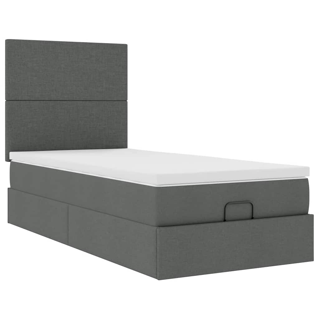 Lit ottoman avec matelas et LED gris foncé 90x200 cm tissu - XIOS