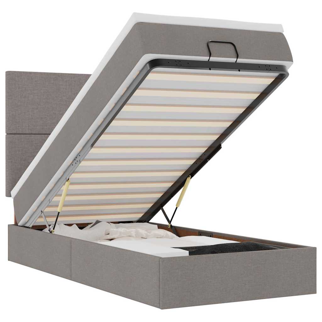 Lit ottoman avec matelas et LED taupe 90x200 cm tissu - XIOS